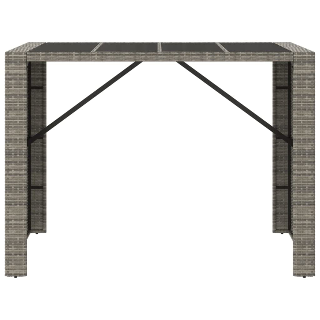 vidaXL Modern Patio Bar Table - Weather-Resistant Gray Poly Rattan with Glass Top - Perfect for Garden, Outdoors, Poolside, 57.1"x31.5"x43.3"