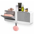 Dornoma Waterproof Soap Holder Wall Mounted Double Soap Box with Lid and Drainage No Drill Adhesive Soap Case with Tray for Bath