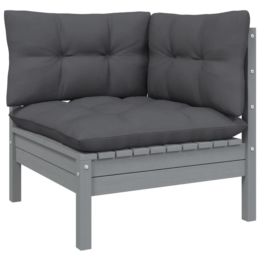vidaXL Solid Pinewood Patio Lounge Set 10 Piece with Cushions Garden Outdoor Lawn Yard Terrace Balcony Wooden Seat Seating Furniture Gray