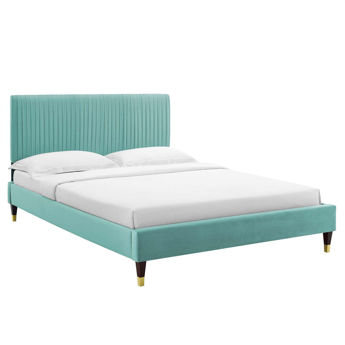 Peyton Performance Velvet King Platform Bed in Mint