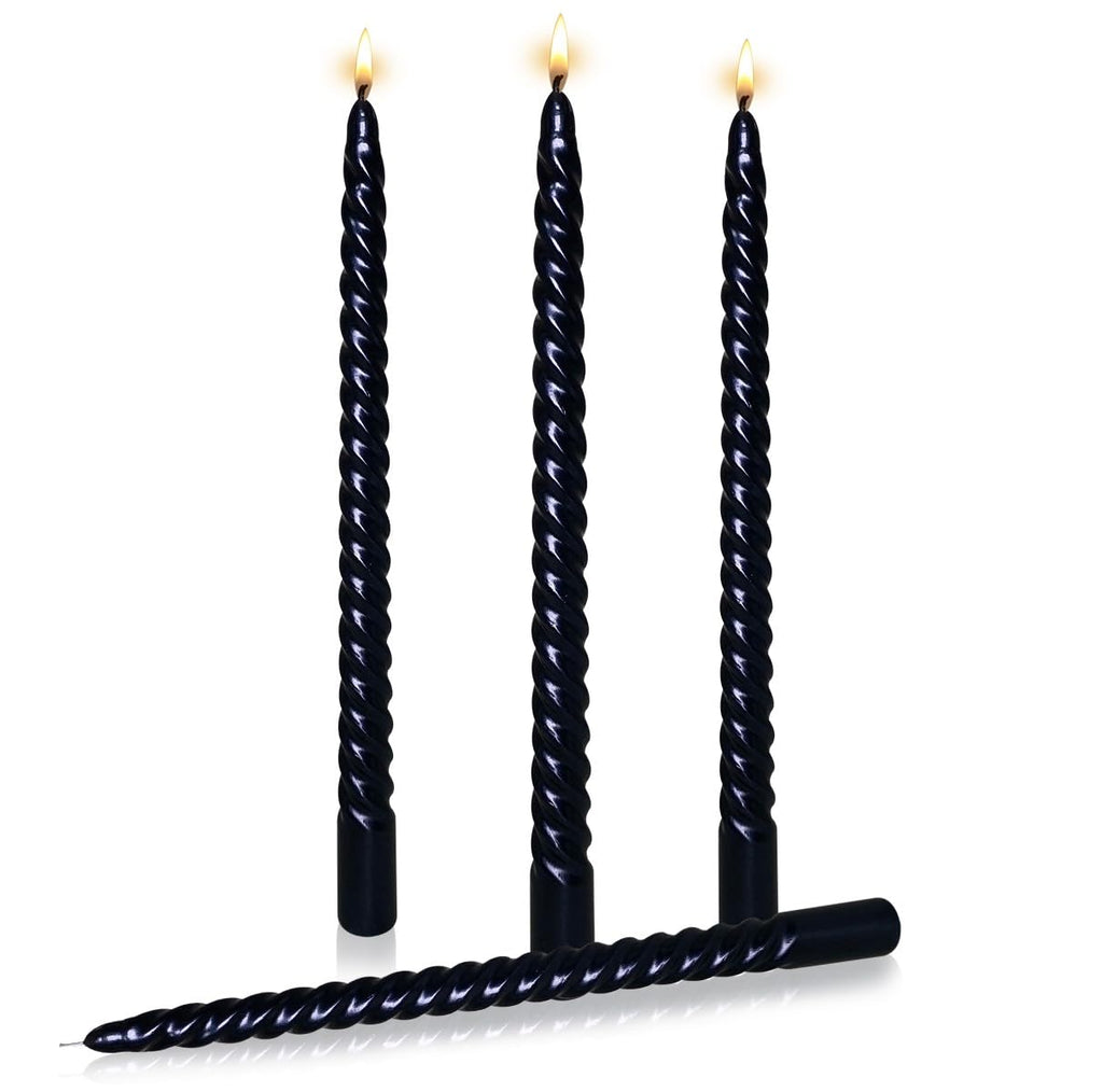 Taper Candles, Glossy Metal Style Halloween Candles Ture Dripless Black Taper Candles Set of 4,Smokeless Candles,Unscented Taper