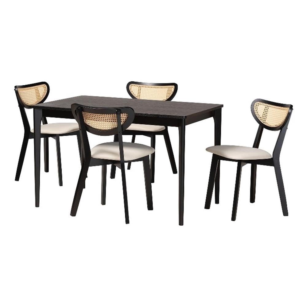 Baxton Studio Dannell 47.2-Inch W Dining Set, Cream/Black/Light Brown, 5-Piece (2361329813281Ht)