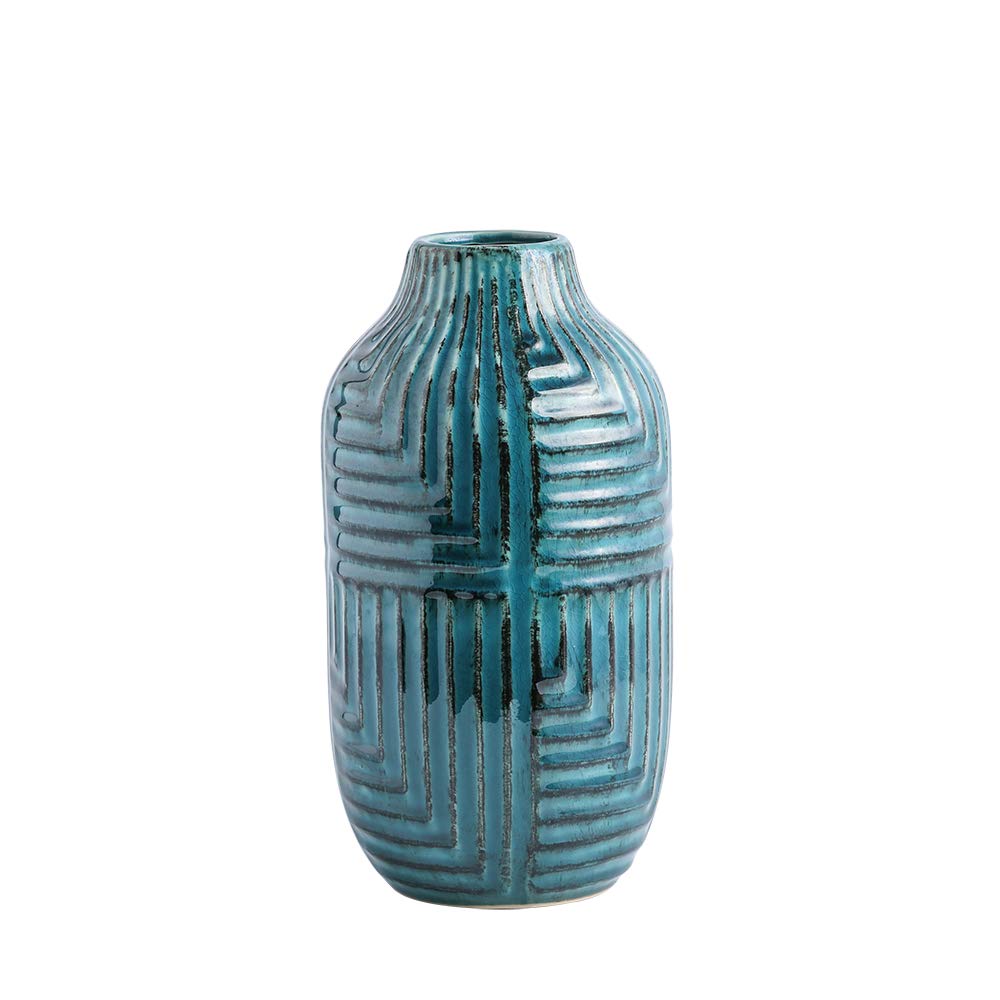 hjn Ceramic Vase- Teal Vase for Home Decor,Flower Vase for Centerpieces, Modern Decor Vases for Living Room/Bookshelf/Mantel/Hom