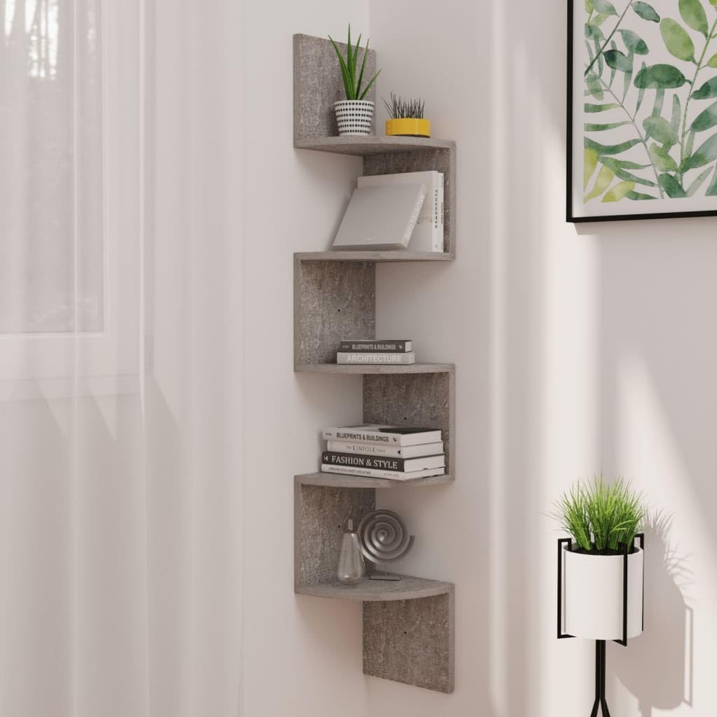 vidaXL Wall Corner Shelf Concrete Gray 7.5&quot;x7.5&quot;x48.4&quot; Chipboard