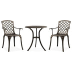 vidaXL 3-Piece Patio Bistro Set in Brown Bronze - Durable Cast Aluminum Design – Elegant Outdoor Seating for Balcony, Backyard, or Garden