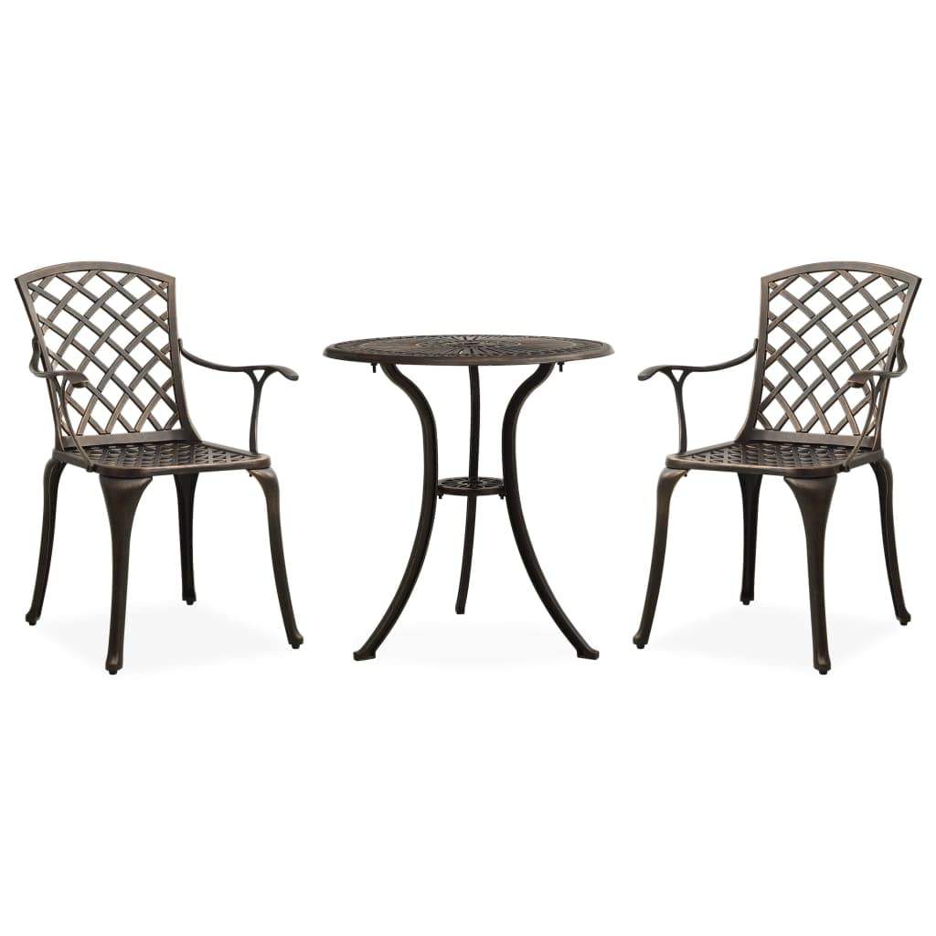 vidaXL 3-Piece Patio Bistro Set in Brown Bronze - Durable Cast Aluminum Design – Elegant Outdoor Seating for Balcony, Backyard, or Garden