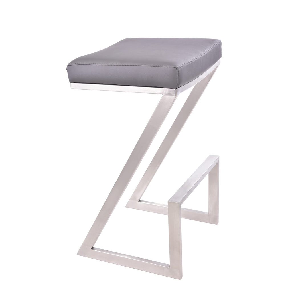 HomeRoots Gray 26" Contempo Grey Faux Leather and Stainless Backless Bar Stool