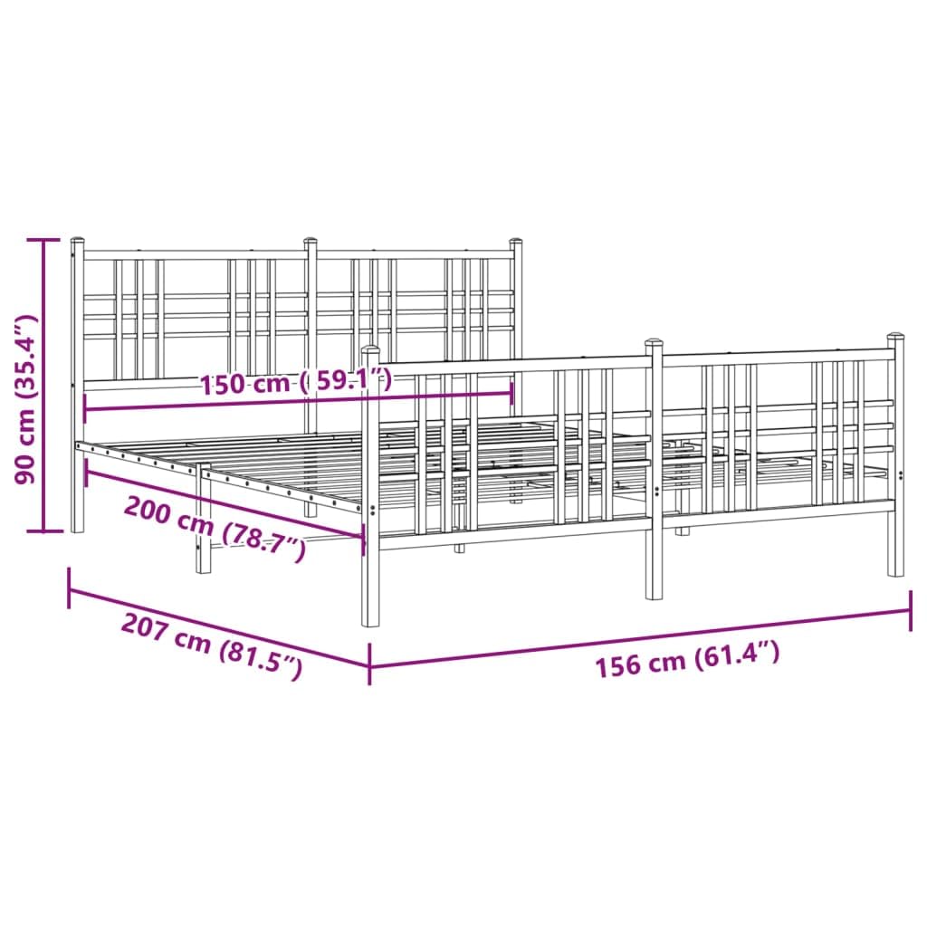 vidaXL White Metal Double Bed Frame with Headboard/Footboard - Robust Steel Slats, Center Legs, Storage Space - 59.1&quot;x78.7&quot;