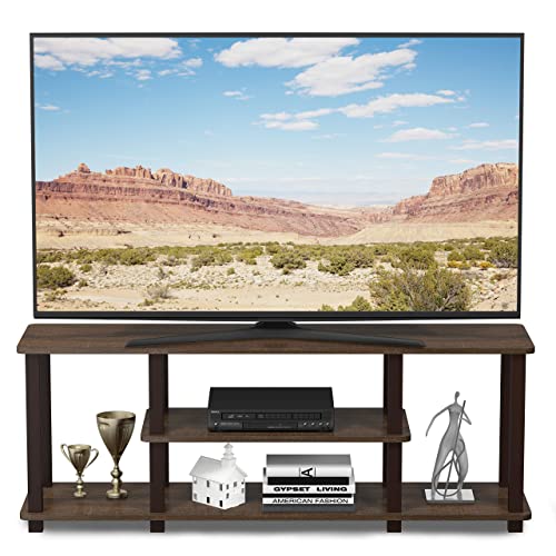 Furinno Turn-N-Tube No Tools 3D 3-Tier Entertainment Tv Stand Up To 50 Inch Tv, Square Tubes, Walnut/Brown