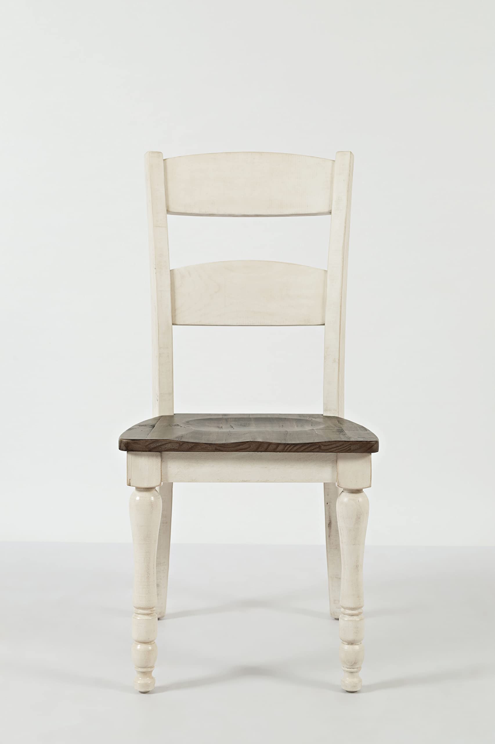 Jofran Madison County Reclaimed Solid Wood Farmhouse Ladderback Dining Chair (Set of 2), Vintage White, Dining Height