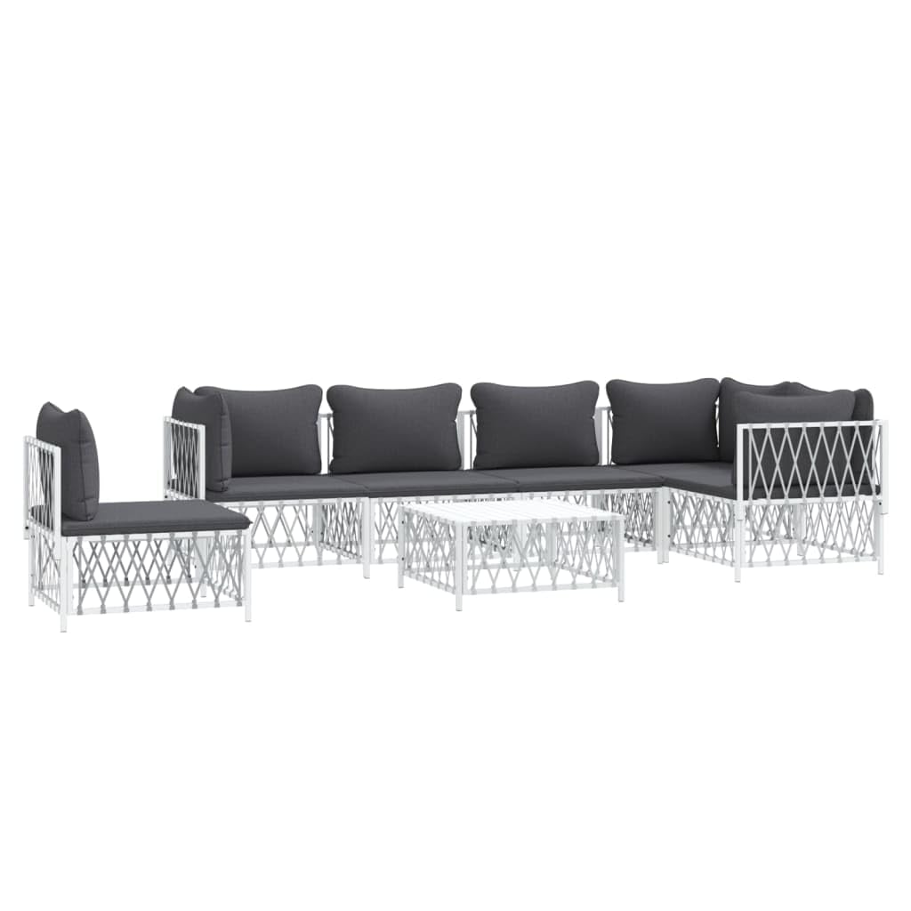 vidaXL 8 Piece Patio Lounge Set with Cushions in Modern White Steel Design for Garden, Poolside, Deck, Patio or Other Outdoor Sp