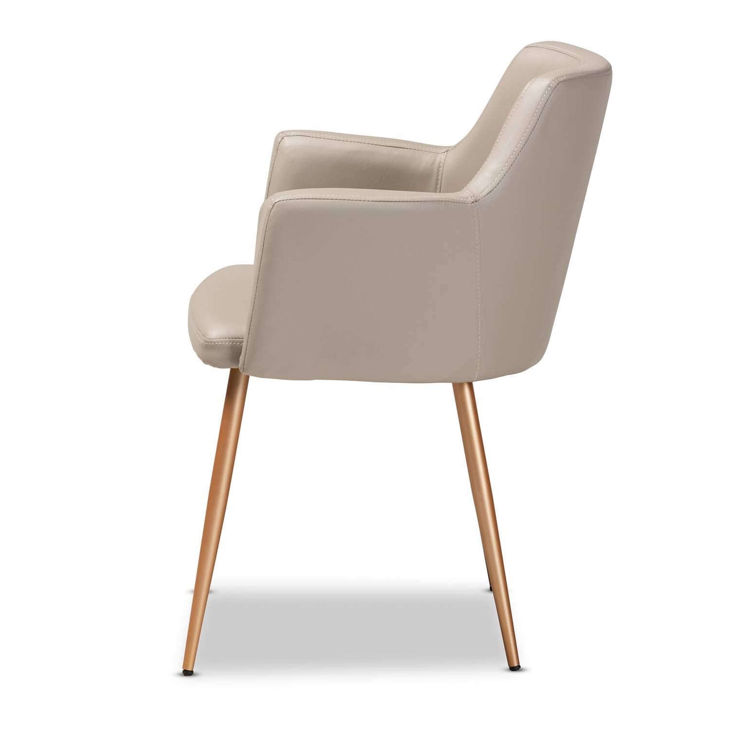 Baxton Studio Martine Beige Faux Leather Upholstered Gold Metal Dining Chair