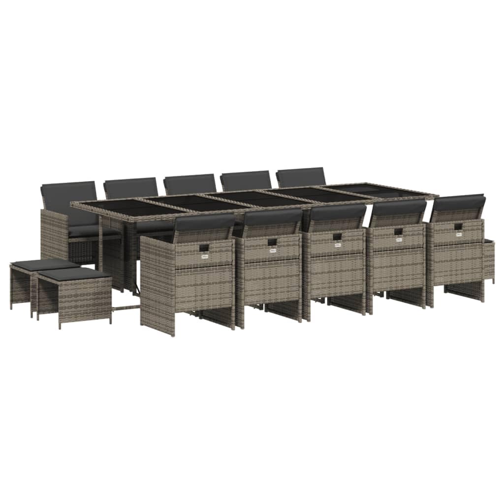 vidaXL Garden Dining Set with Cushions 15 Pieces Synthetic Rattan Grey