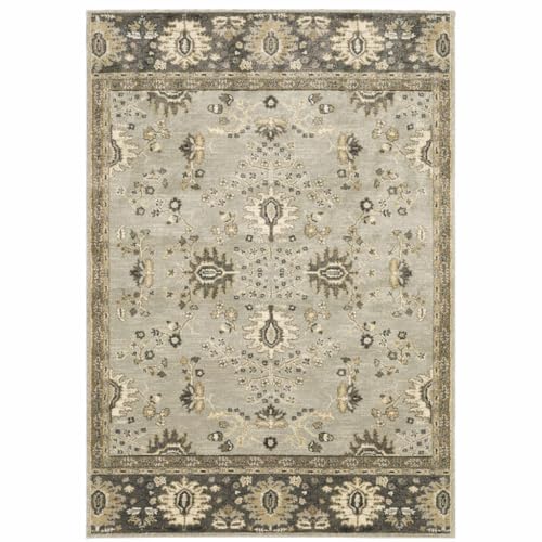 HomeRoots 508848 6 x 9 ft. Gray Brown Tan & Beige Oriental Power Loom Stain Resistant Rectangle Area Rug