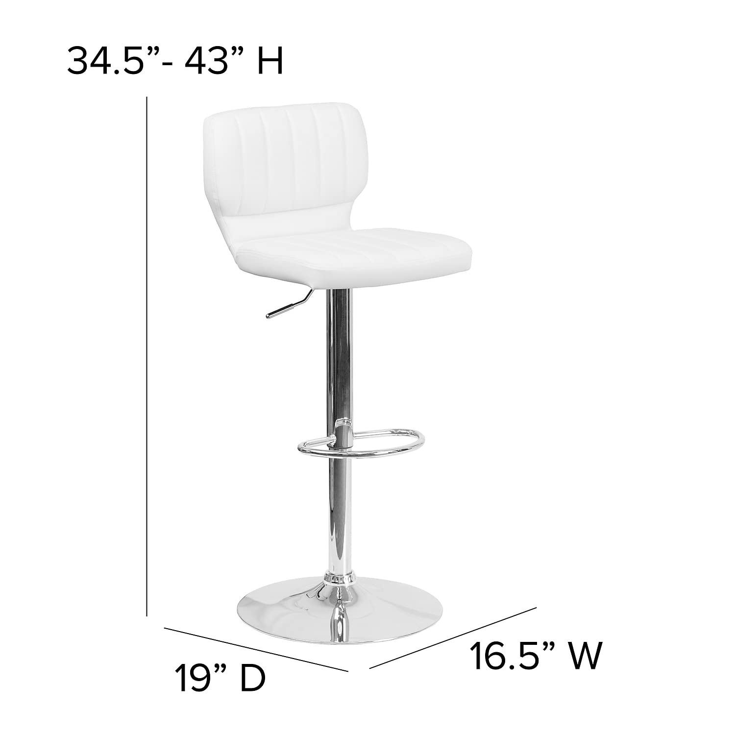 Flash Furniture Jeremy Contemporary White Vinyl Adjustable Height Barstool With Vertical Stitch Back And Chrome Base