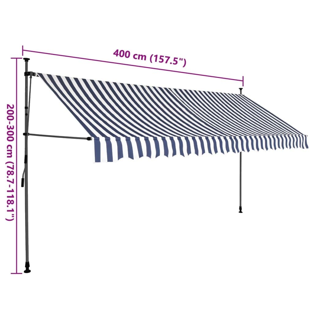 vidaXL 98.4 Manual Retractable Awning with LED Lights - Blue and White Outdoor Shade Solution
