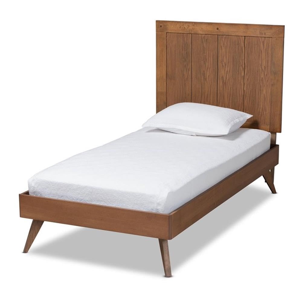 Baxton Studio Amira Mid-Century Modern Transitional Ash Walnut Finished Wood Twin Size Platform Bed