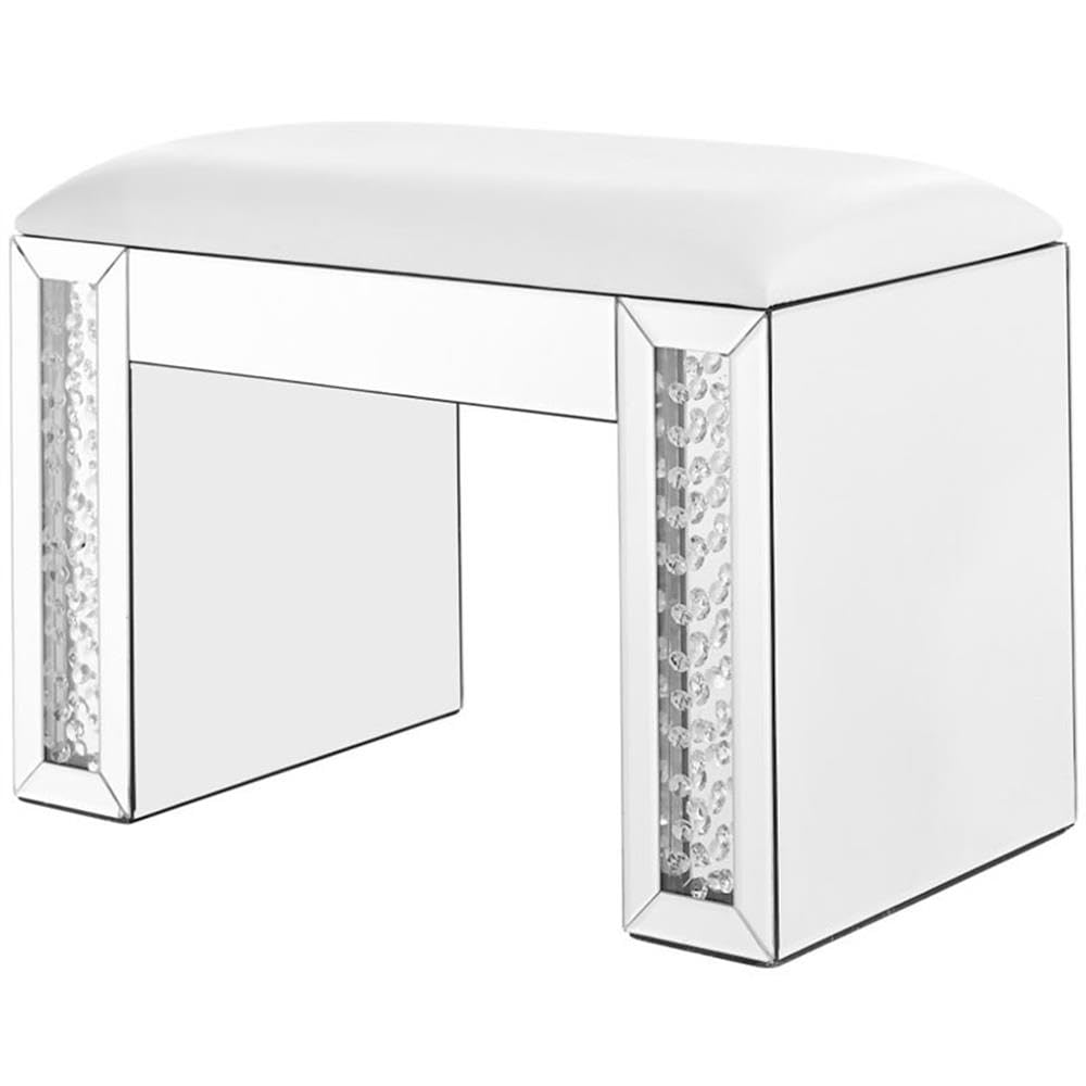 Elegant Decor Modern 26&quot; Clear Crystal Mirrored Leather Vanity Stool