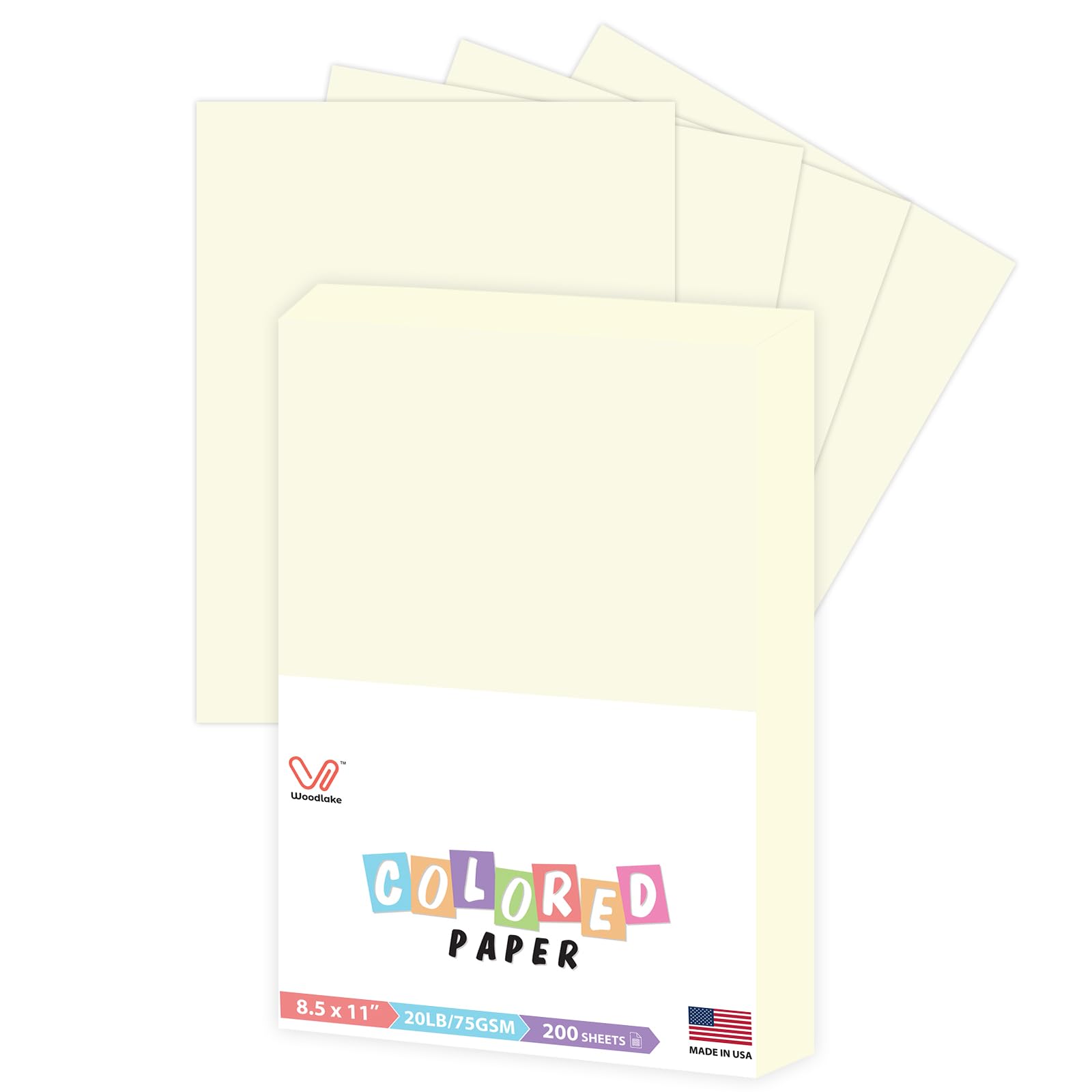 Woodlake Cream Copy Paper, Colored Printer Paper, 8.5 X 11   , 20 Lb / 75 Gsm Computer Paper, 200 Sheets, Multi-Purpose Pastel P