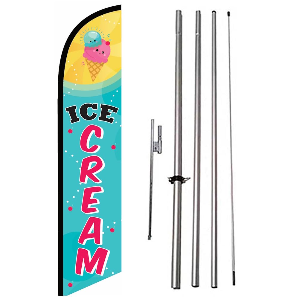 Ice Cream Advertising Feather Banner Swooper Flag Sign With Flag Pole Kit And Ground Stake