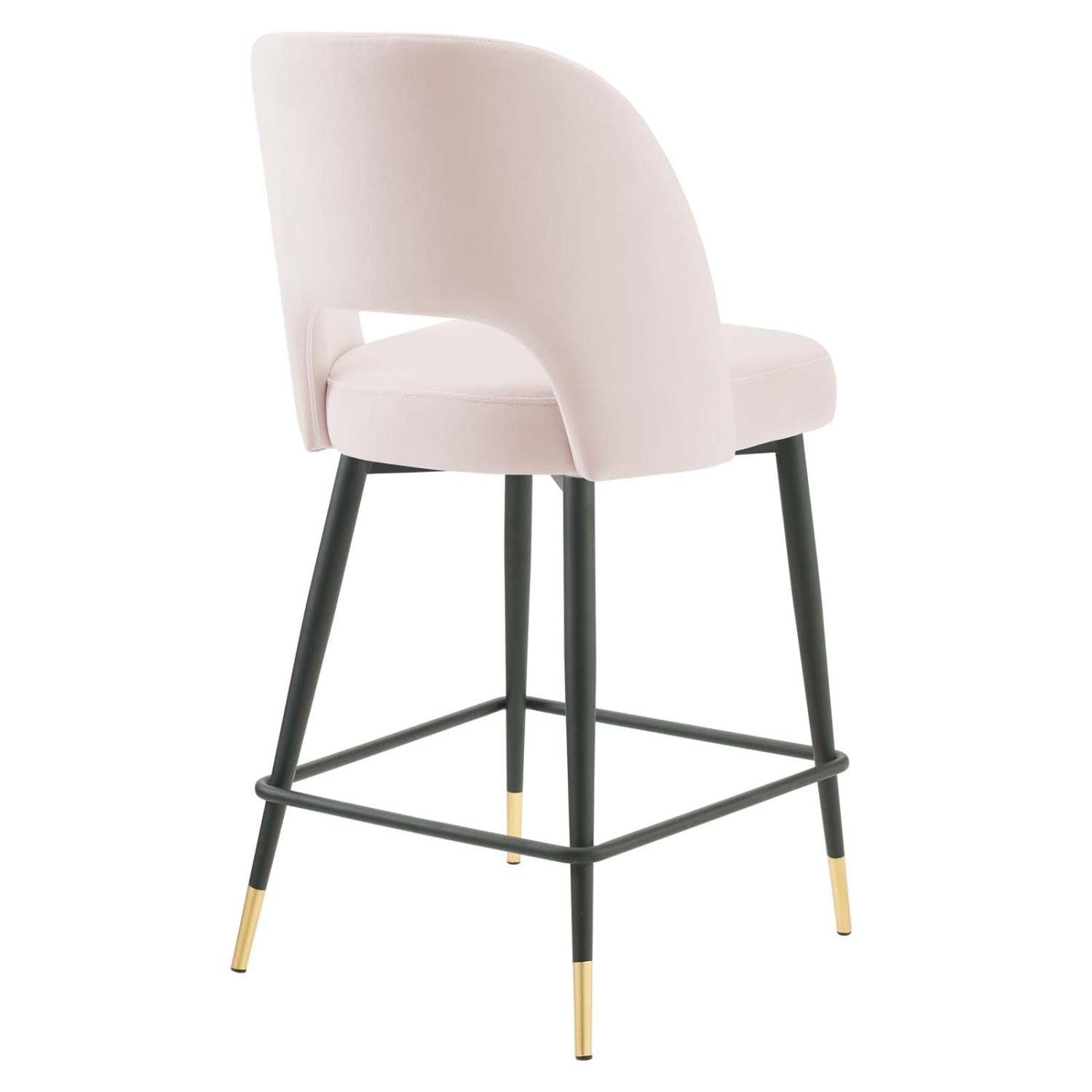Modway Rouse Performance Velvet Counter Stool in Pink with Black Legs