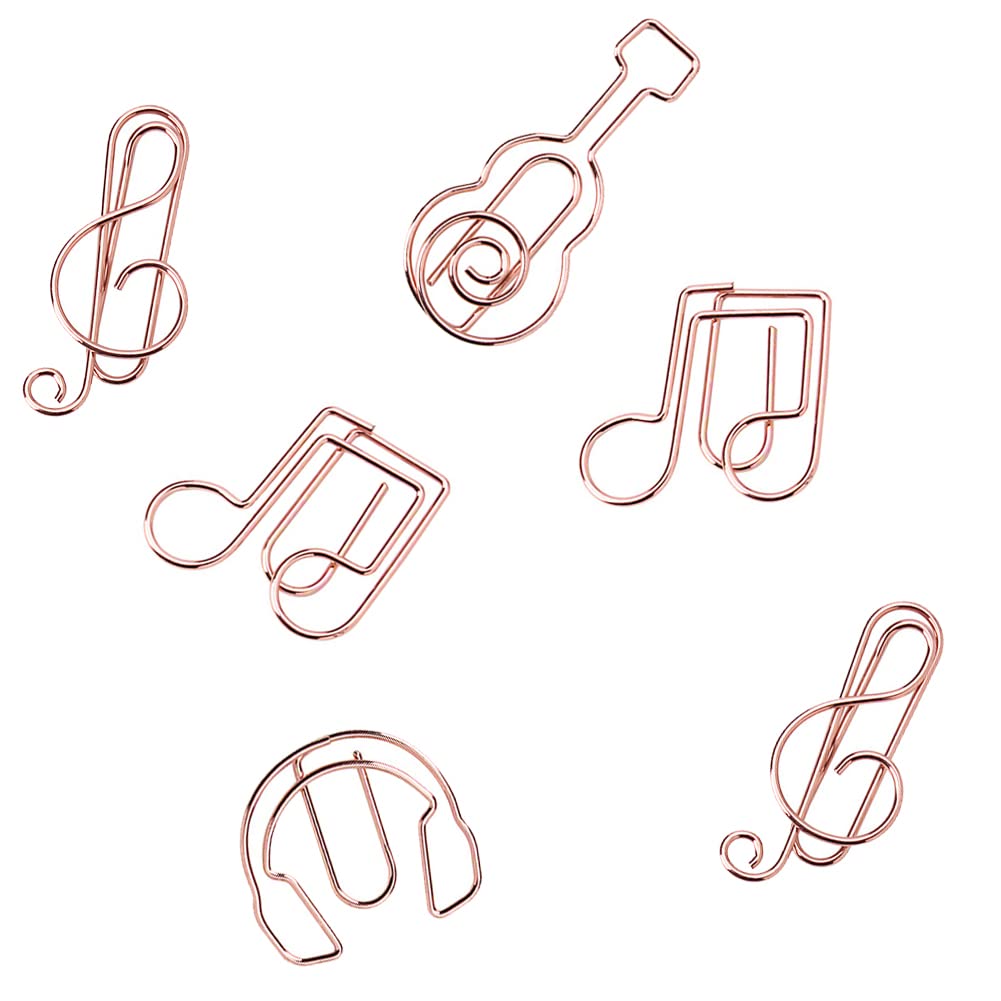 Rurili 40 Pcs Office Supplies Paper Clip Creative Metal Music Series Rose Gold Paper Clip Home Office Library High Tone Music No