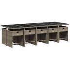 vidaXL Patio Dining Set with Cushions 11 Piece Outdoor Furniture - Gray Poly Rattan, Folding Chairs, Compact Storage, Tempered Glass Table, Removable & Washable Covers - Backyard/Deck/Garden