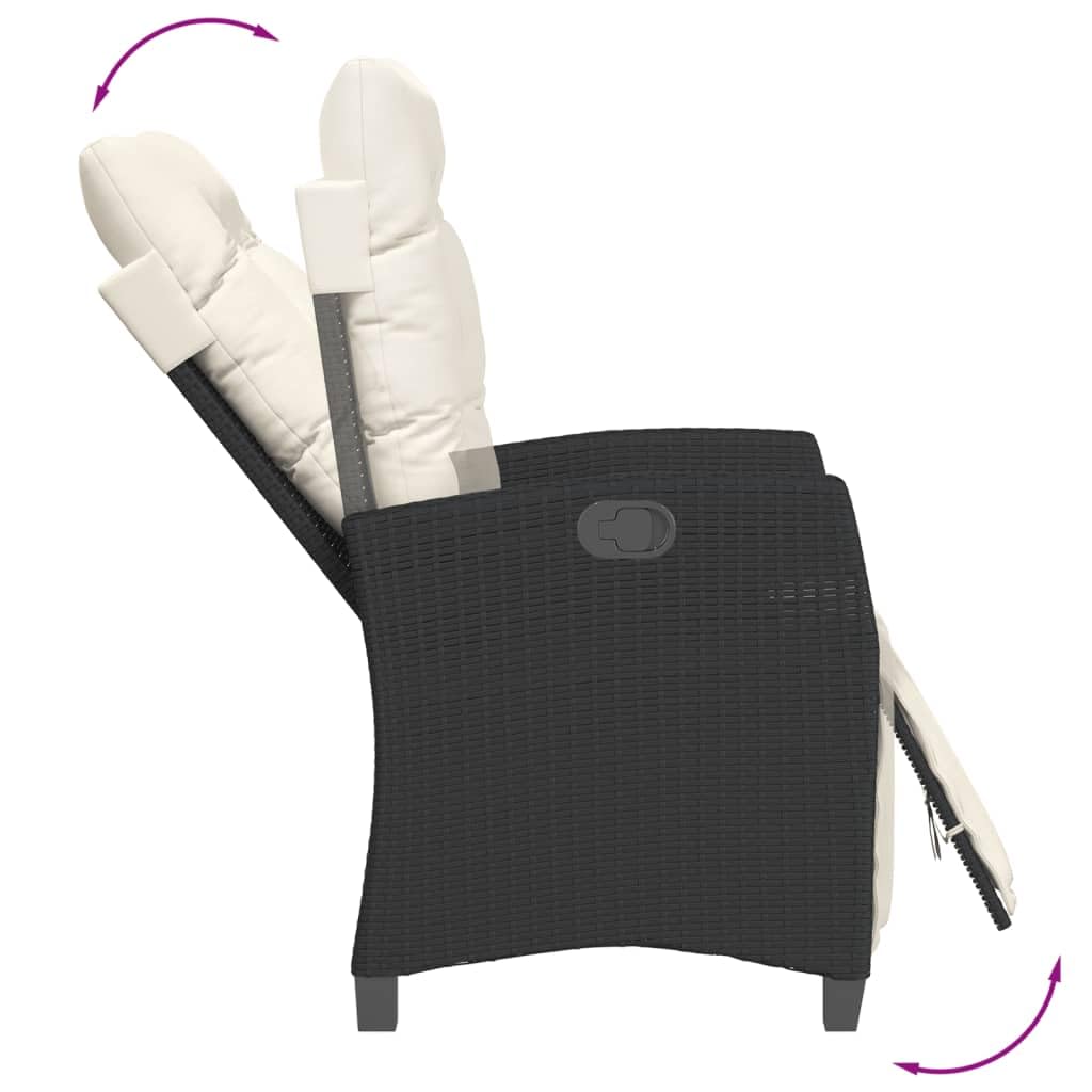 vidaXL - 5 Piece Patio Dining Set - Adjustable Black PE Rattan Chairs with Cream Cushions and Glass Tabletop - Garden, Backyard, Patio