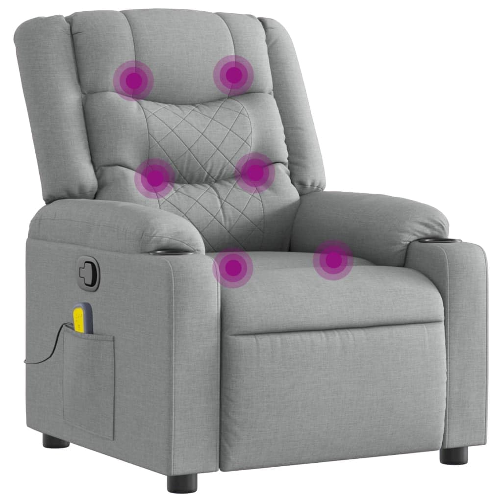 vidaXL Light Gray Fabric Massage Recliner Chair - Manual Recline, Vibrating, Padded, Cup Holders, Durable
