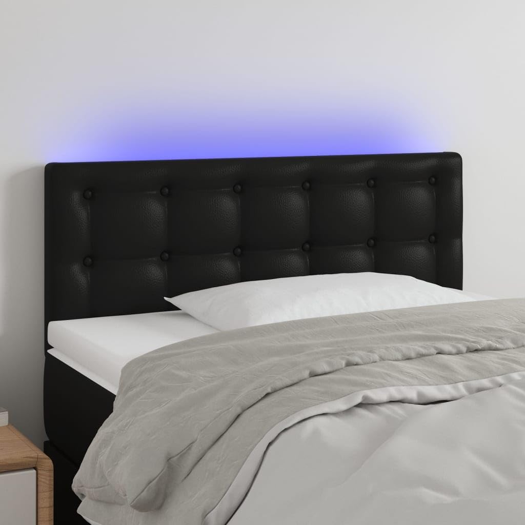 vidaXL LED Headboard, Upholstered Headboard for Bed Home, Bed Headboard with LED Light, Bedroom Furniture, Black 39.4&quot;x2&quot;x30.7&quot;/34.6&quot; Faux Leather