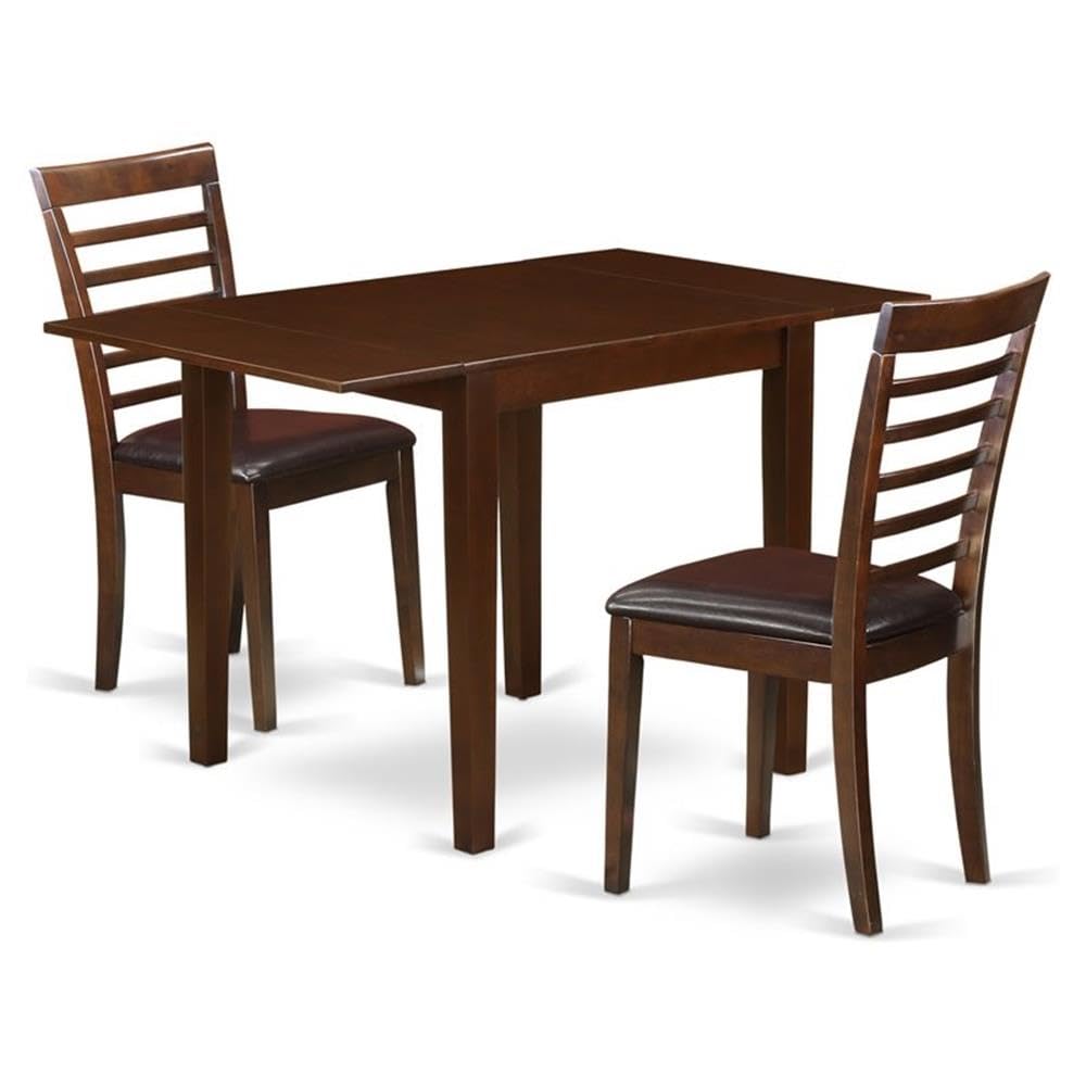 East West Furniture Ndml3-Mah-Lc 3 Piece Kitchen Table Set For Small Spaces Contains A Rectangle Dining Table With Dropleaf And 2 Faux Leather Upholstered Chairs, 30X48 Inch, Mahogany