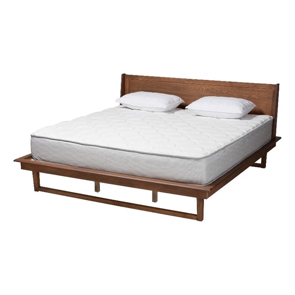 Baxton Studio Macayle Mid-Century Modern Ash Walnut Finished Wood Queen Size Platform Bed
