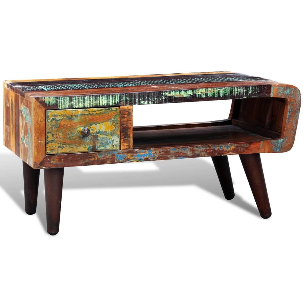 vidaXL Antique Coffee Table, Handmade with Curved Edge, 1 Drawer, Purely Handmade, Made from Reclaimed Wood, Wooden Vintage Decor for Living Room