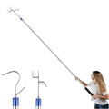 Aoiaute Stainless Steel Heavy Duty Clothes Hook Pole, 35-78Inch Adjustable Reach, 2 Hooks for Closet, Outdoor, Garment, Hangers