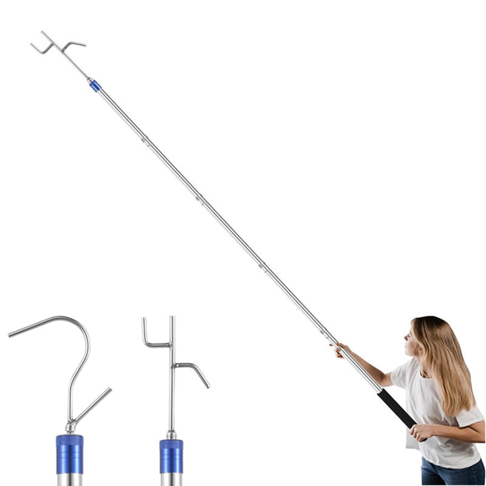 Aoiaute Stainless Steel Heavy Duty Clothes Hook Pole, 35-78Inch Adjustable Reach, 2 Hooks for Closet, Outdoor, Garment, Hangers