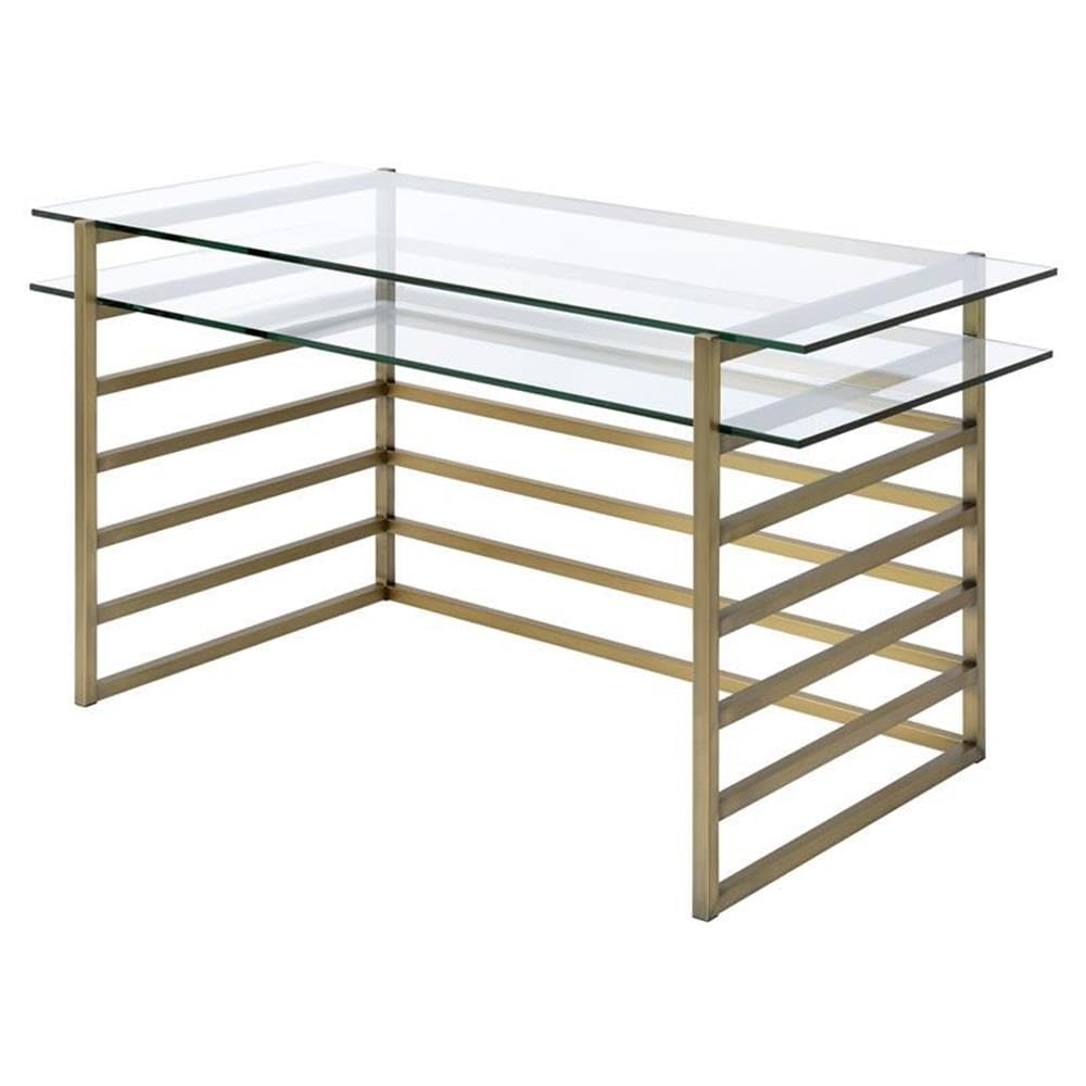 Acme Shona Glass Rectangular Top 1-Shelf Desk in Antique Gold and Clear