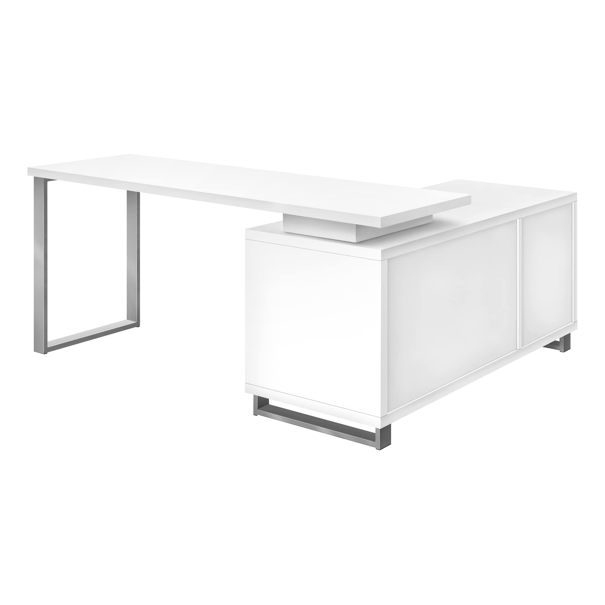 Monarch Specialties I 7716 Computer Desk, Home Office, Corner, Storage Drawers, 72' L, L Shape, Work, Laptop, Metal, Laminate, White, Grey, Contemporary, Modern