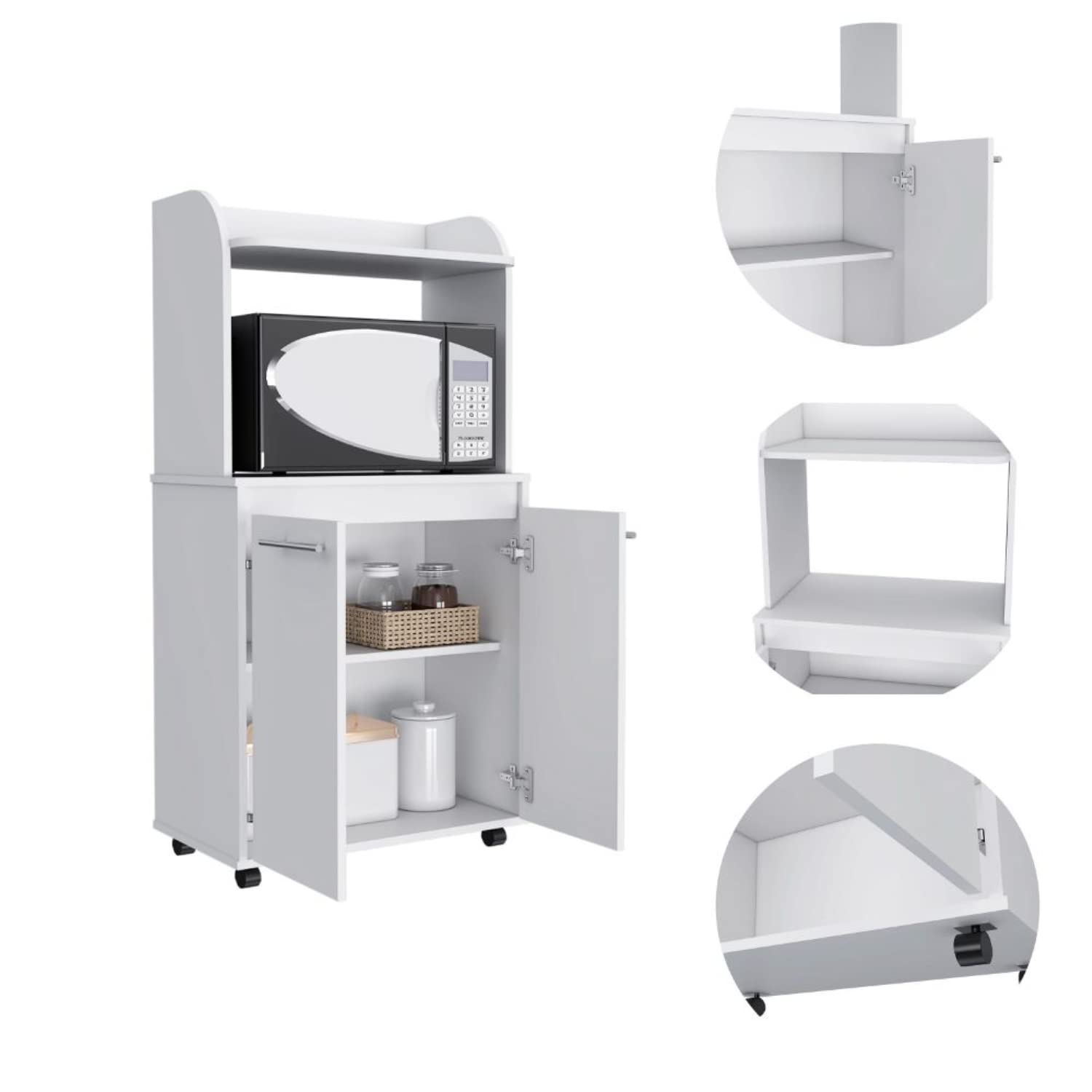 Kitchen Cart 49&Quot; H, 2 Door Cabinet, 1 Open Shelf, 2 Interior Shelves, White