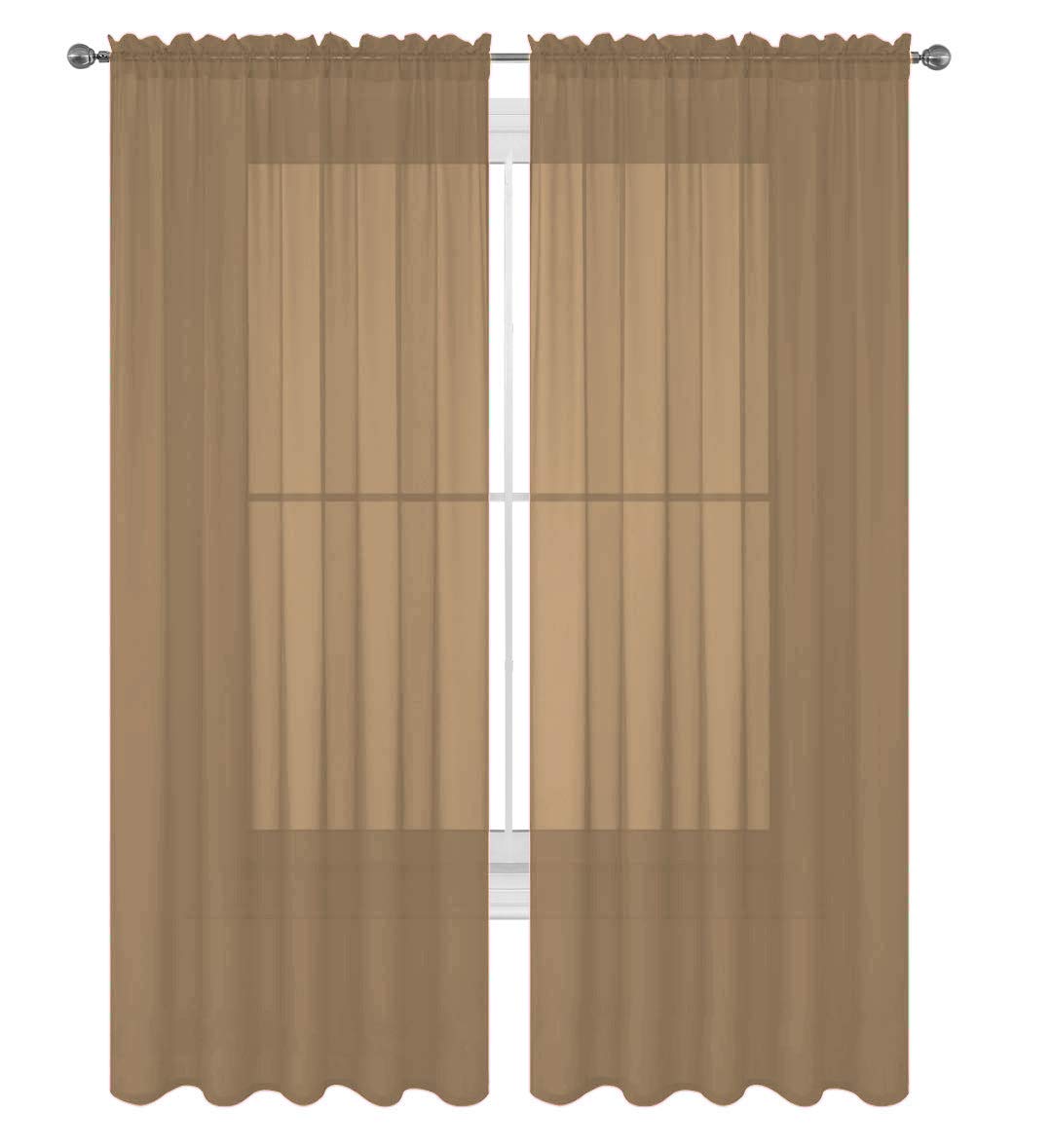 Decotex 2 Piece Solid Elegant Sheer Curtains Fully Stitched Panels Window Treatment Drape (54' X 63', Taupe)