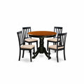 East West Furniture ANTI5-BLK-C 5 Piece Dining Table Set for 4 Includes a Round Kitchen Table with Pedestal and 4 Linen Fabric Kitchen Dining Chairs, 36x36 Inch, Black & Cherry