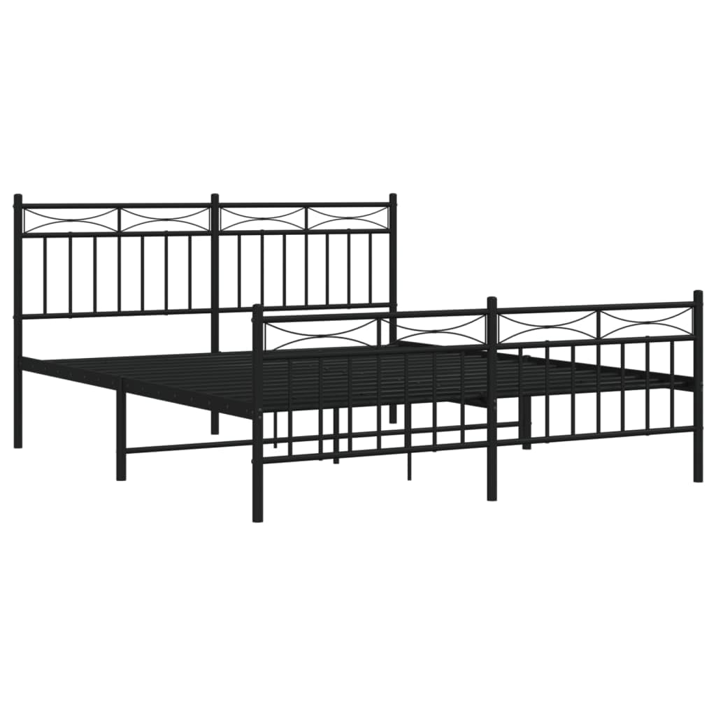vidaXL 11'' Metal Queen Bed Frames with Headboard and Footboard, Platform Bed Frame with Strong Metal Slats Support, Under Bed Storage, Noise Free, Black, Without Mattress