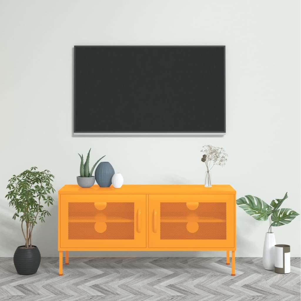 vidaXL Industrial-Style TV Stand - Mustard Yellow - Indoor Entertainment Center with Adjustable Height, Large Storage Capacity & Cable Management - 41.3"x13.8"x19.7"