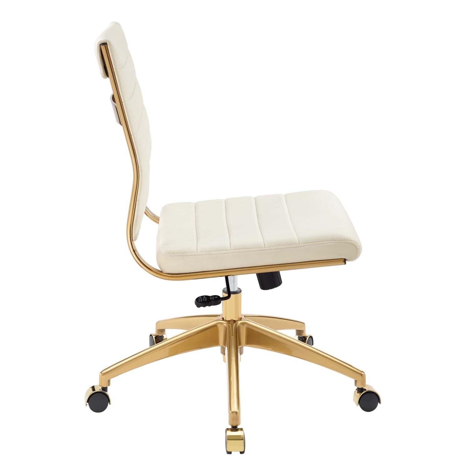 Modway Jive Ribbed Performance Velvet Mid Back Armless Computer Desk Swivel Office Chair, Ivory