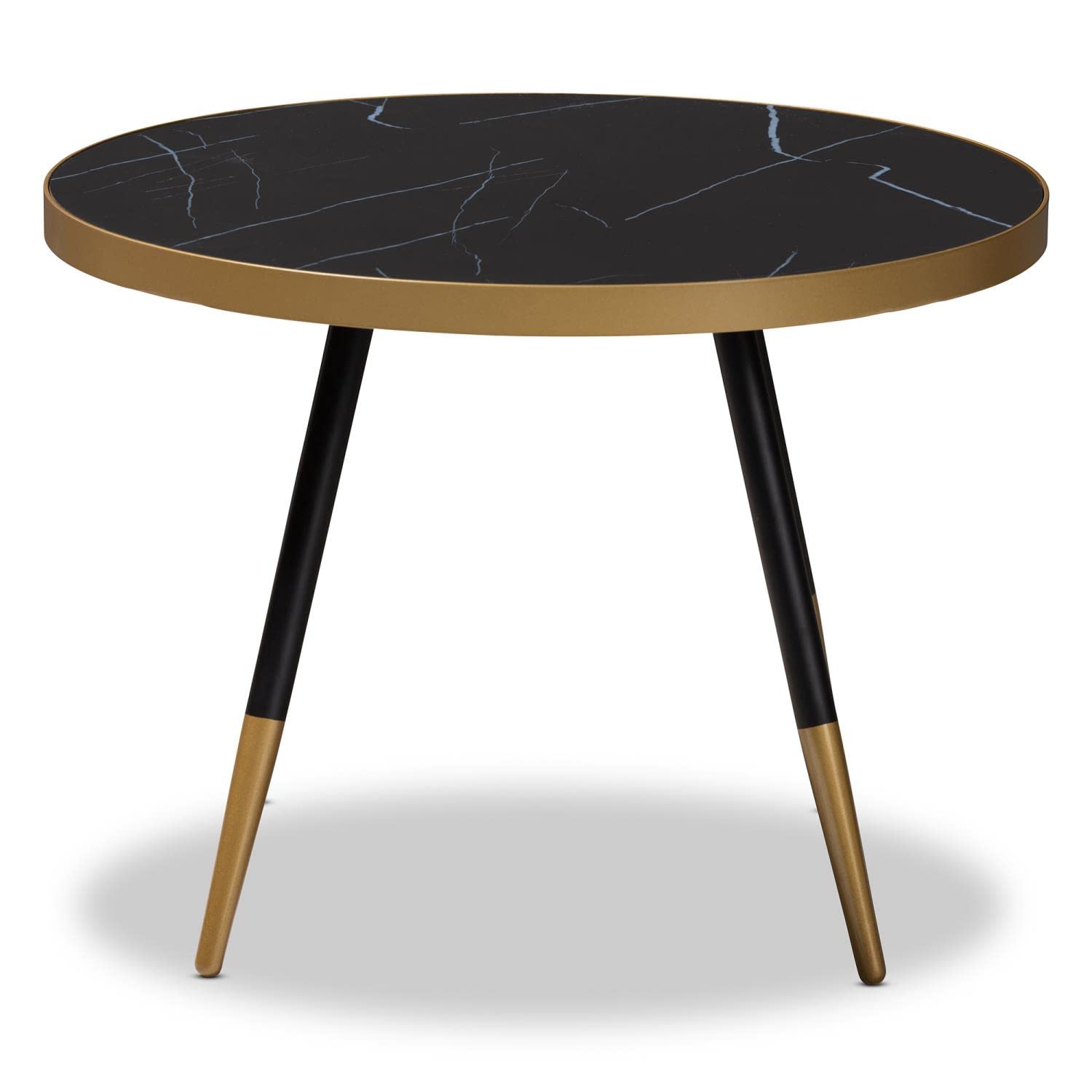 Baxton Studio Lauro Round Marble Print Metal Coffee Table in Black and Gold