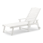 Lue Bona Outdoor Chaise Lounge, Hdps Material, 3-Year Warranty, Patio Lounge Chair With Adjustable Backrest, Resin Pool Lounge Chairs With Wheels For Outside, Poolside, Beach, Backyard, Garden, White