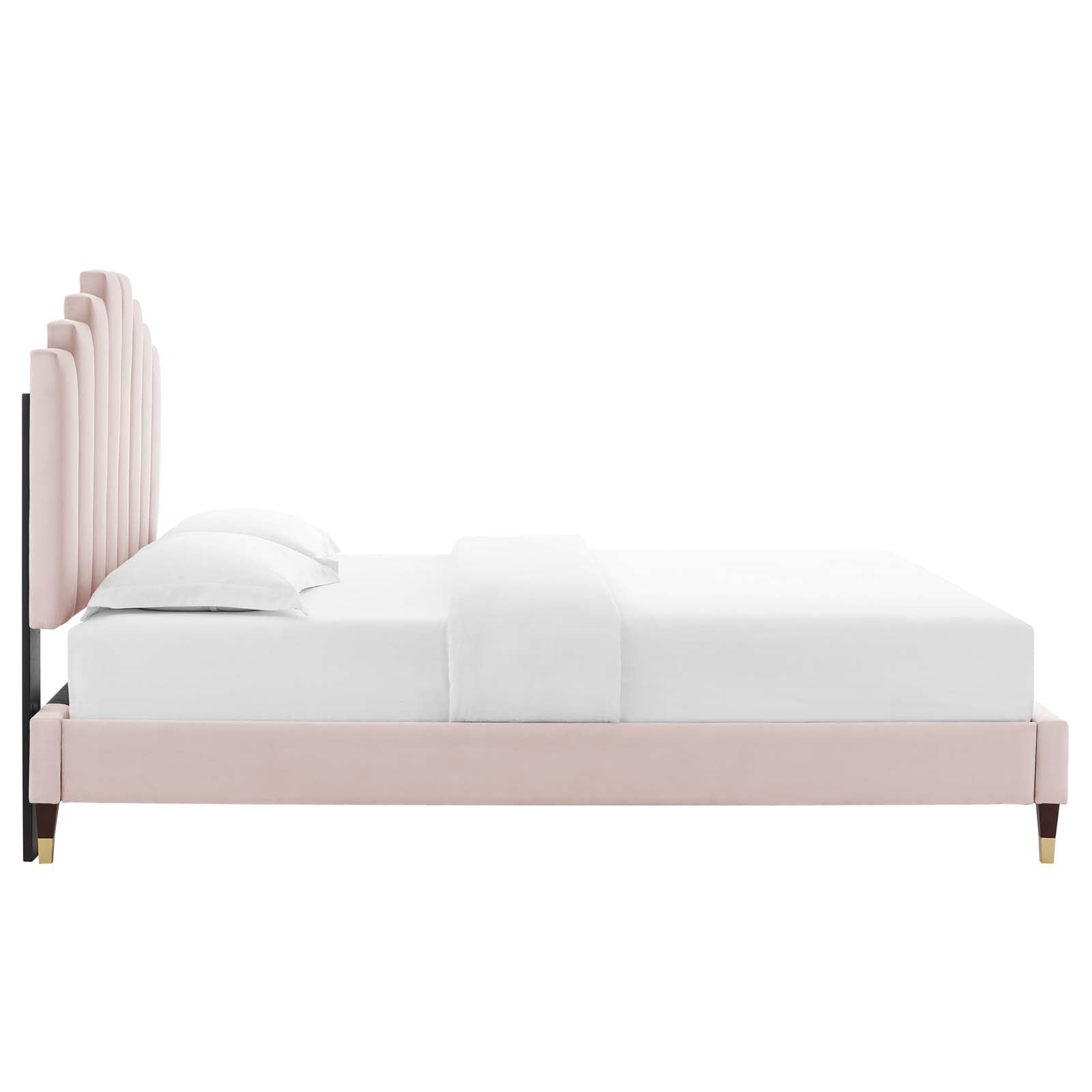 Modway Elise Channel Tufted Performance Velvet King Platform Bed In Pink With Gold Legs