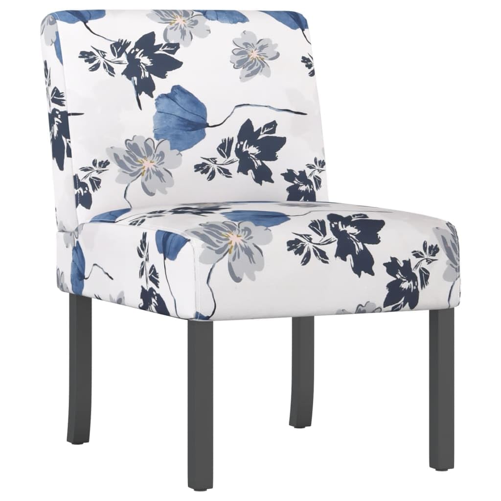 vidaXL Blue Floral Patterned Upholstered Slipper Chair, Modern Style Decorative Lounge Chair with Durable Fabric, Sturdy Frame and Comfortable Padding