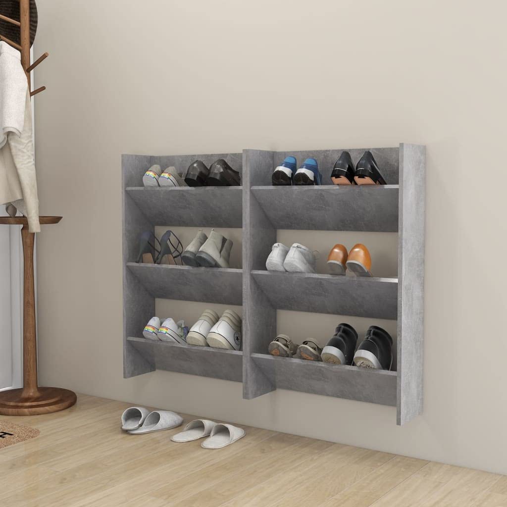 vidaXL Wall Shoe Cabinets 2 pcs Concrete Gray 23.6&quot;x7.1&quot;x35.4&quot; Engineered Wood