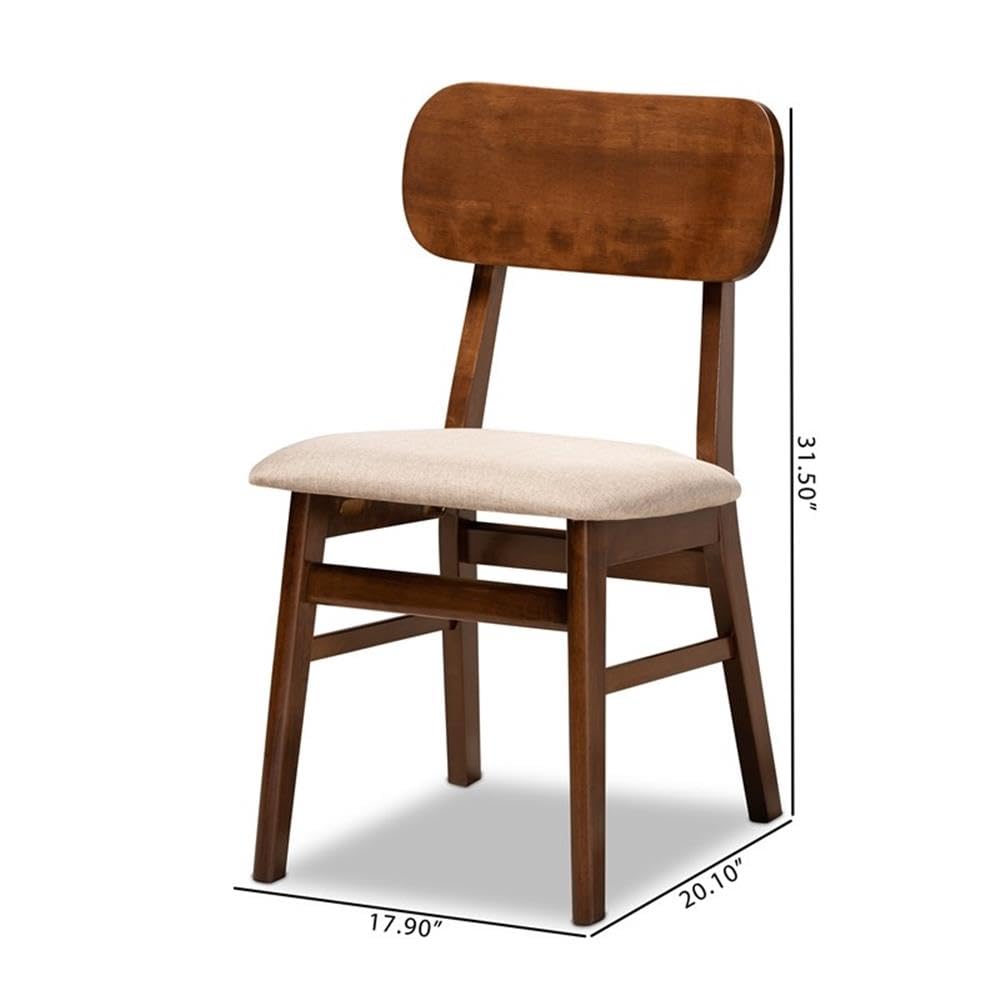Baxton Studio Euclid Mid-Century Modern Sand Fabric Upholstered and Walnut Brown Finished Wood 2-Piece Dining Chair Set