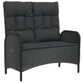 vidaXL Black Patio Bench with Reclining Function - Weather-Resistant Poly Rattan Material, Powder-Coated Steel Frame - Cushions Included - Fit for Garden, Terrace, Outdoor Lounge Area Use
